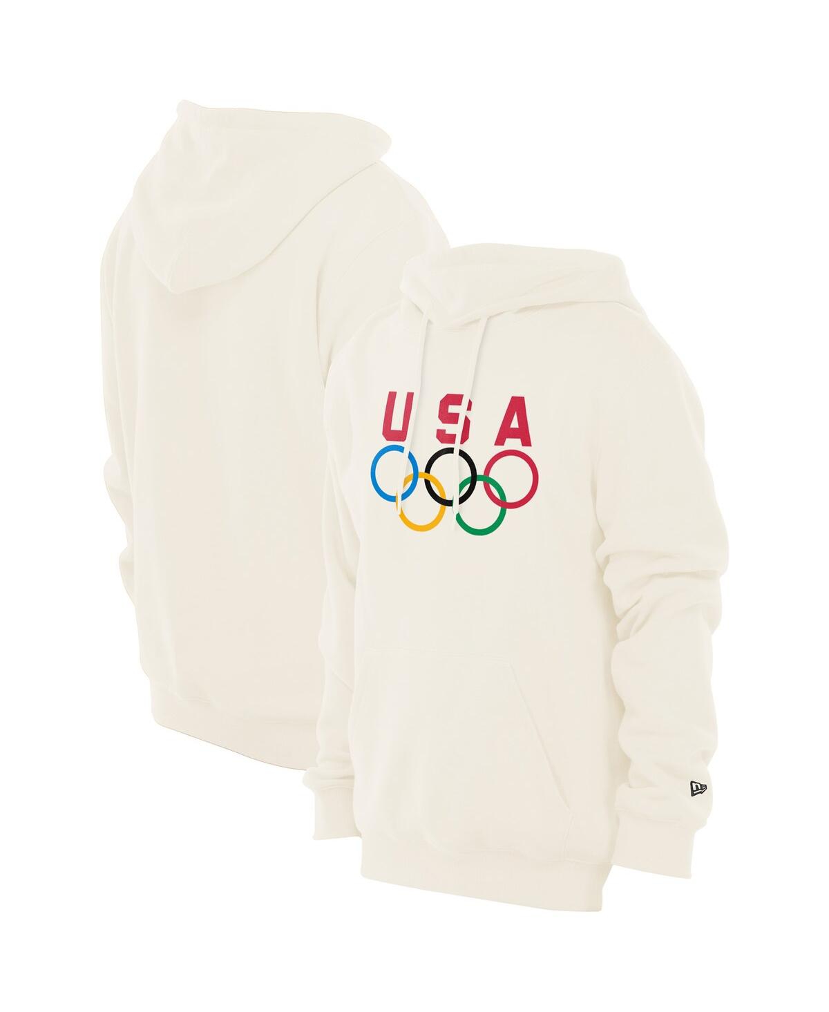 New Era Men's Cream Team Usa 5 Rings Chrome Pullover Hoodie In White
