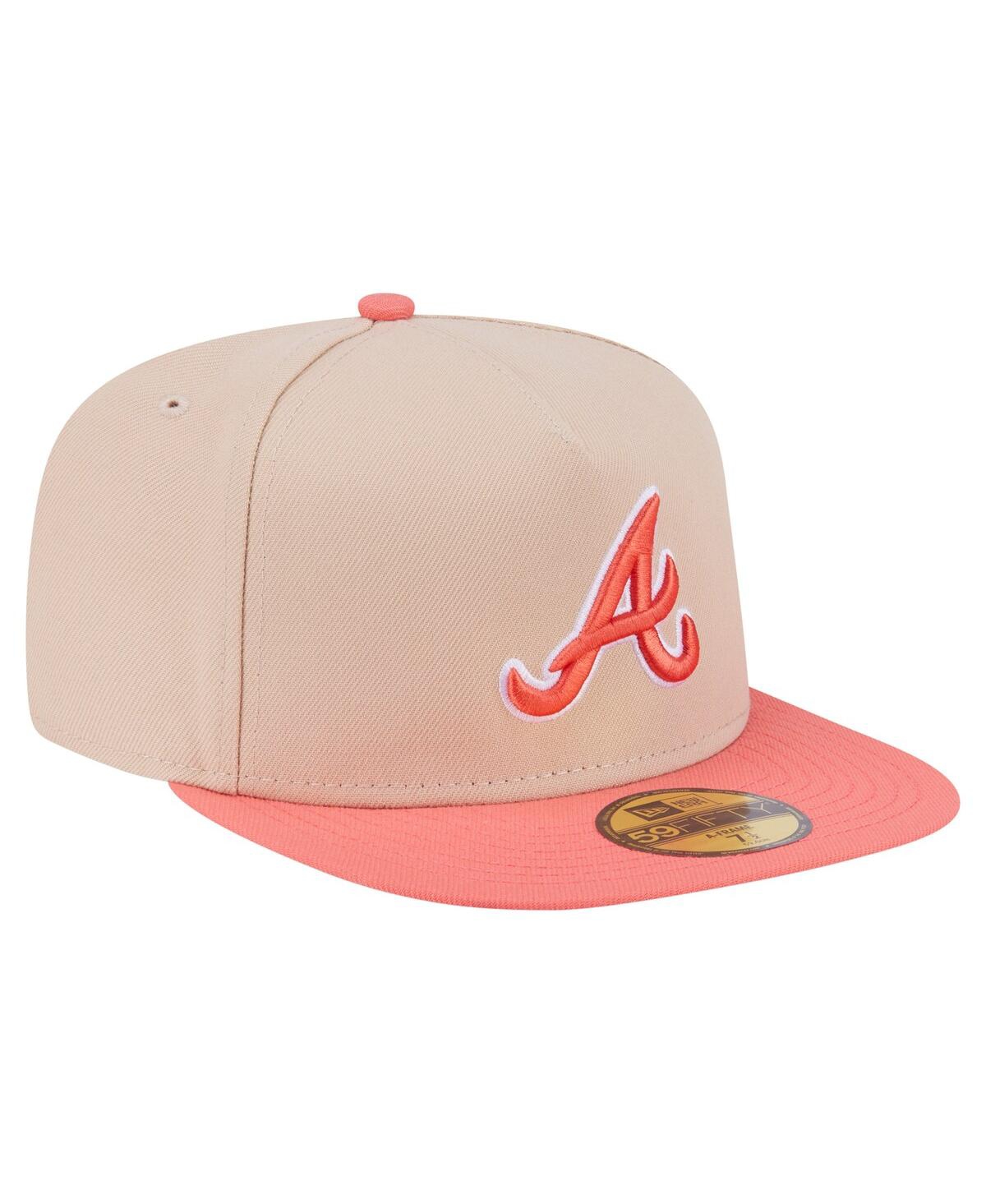 New Era Men's Light Beige/coral Atlanta Braves Two-tone Color Pack A-frame 59fifty Fitted Hat