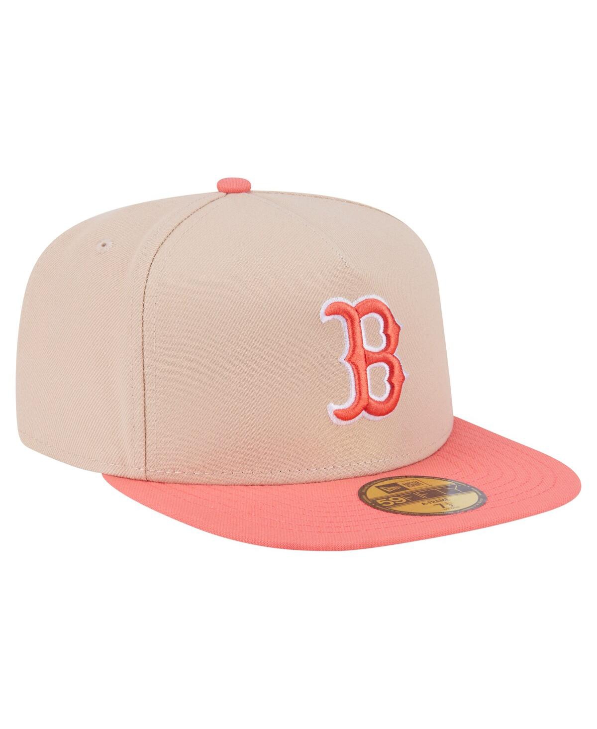 New Era Men's Light Beige/coral Boston Red Sox Two-tone Color Pack A-frame 59fifty Fitted Hat