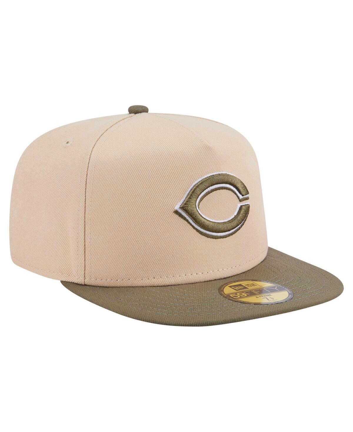 New Era Men's Light Beige/olive Cincinnati Reds Two-tone Color Pack A-frame 59fifty Fitted Hat In Multi