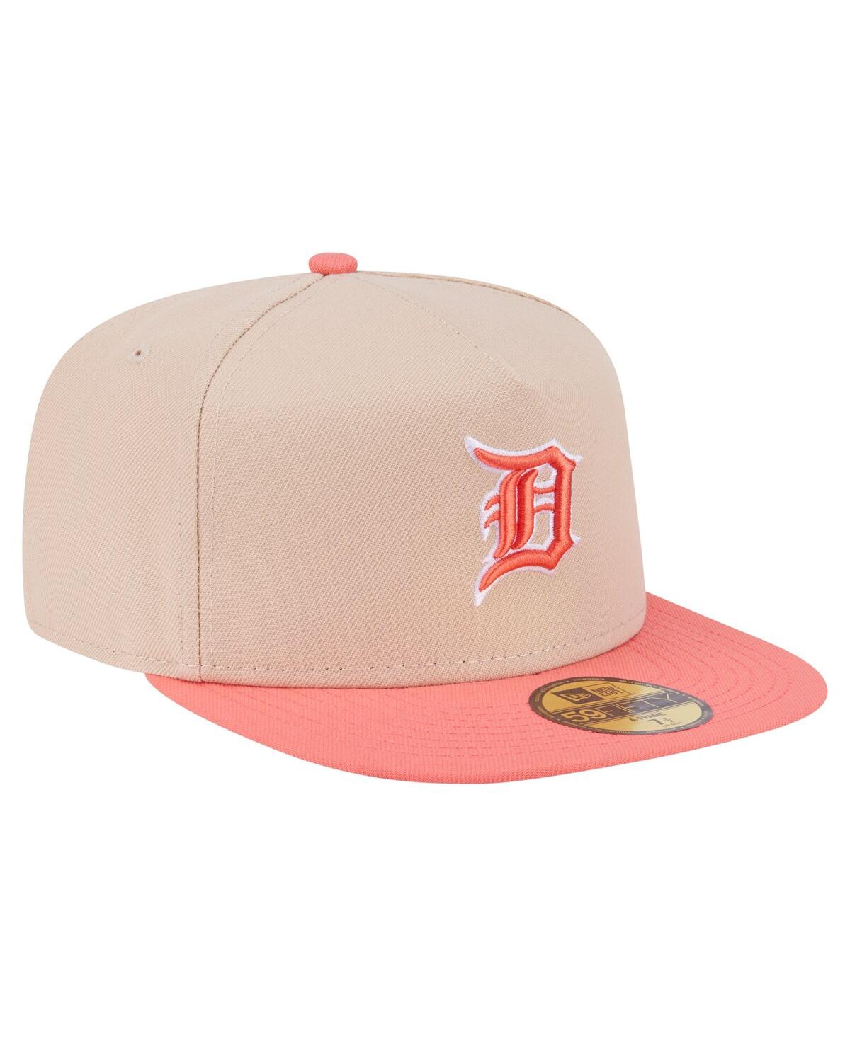 New Era Men's Light Beige/coral Detroit Tigers Two-tone Color Pack A-frame 59fifty Fitted Hat