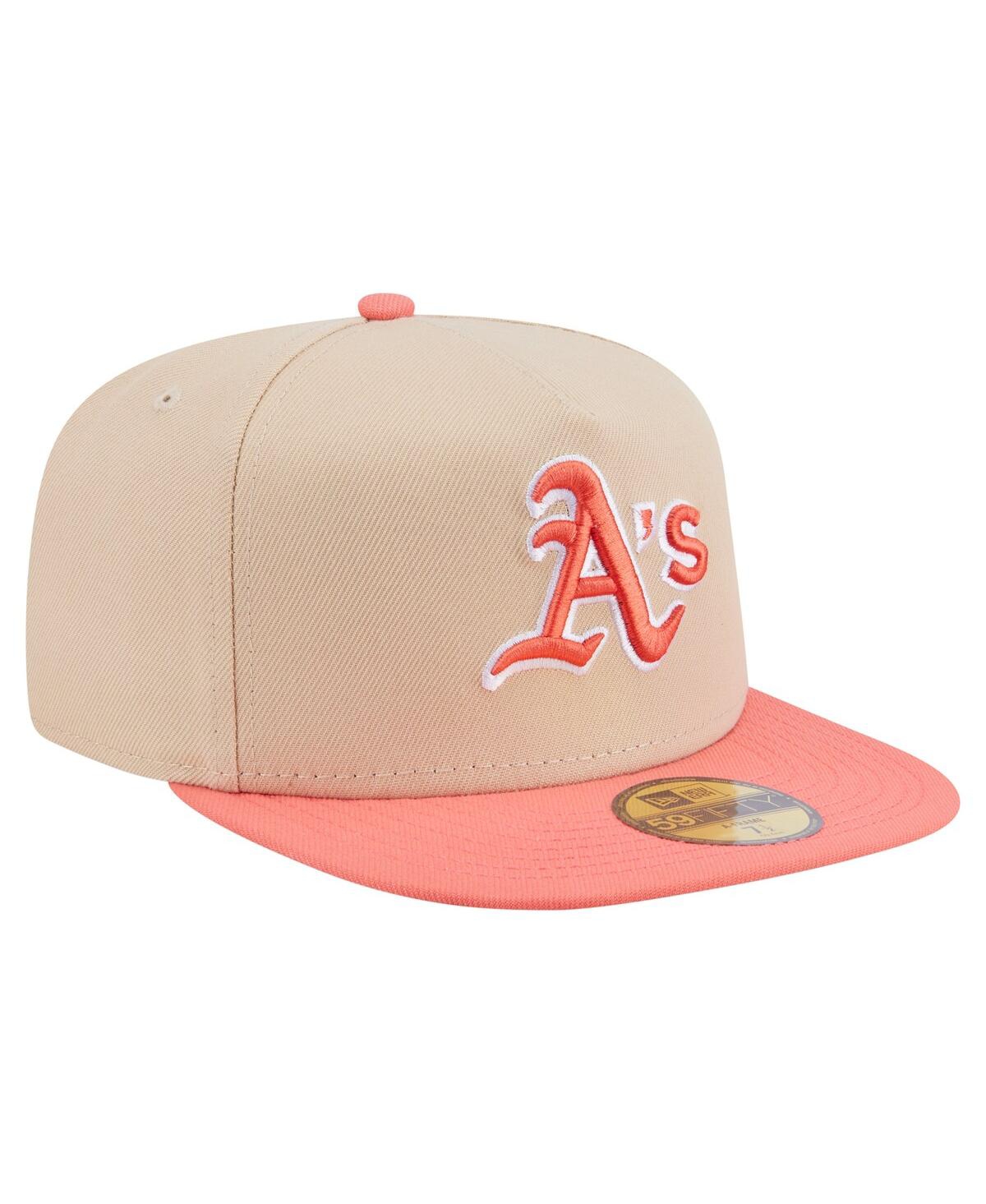 New Era Men's Light Beige/coral Athletics Two-tone Color Pack A-frame 59fifty Fitted Hat