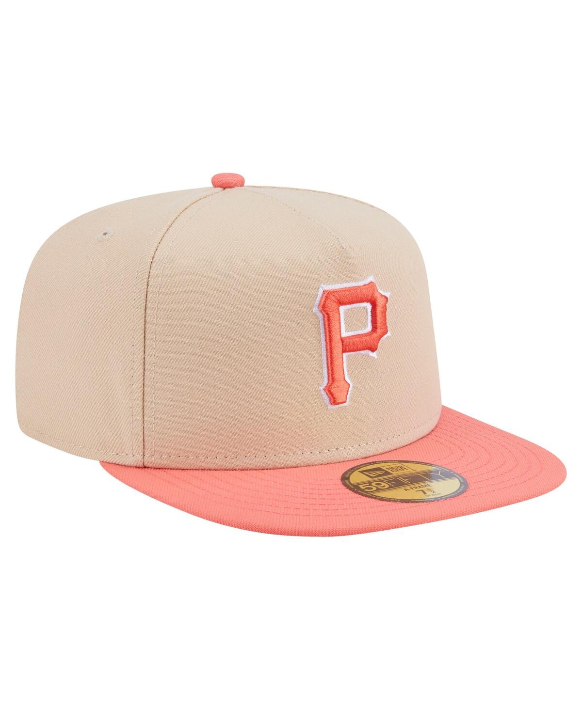 New Era Men's Light Beige/coral Pittsburgh Pirates Two-tone Color Pack A-frame 59fifty Fitted Hat
