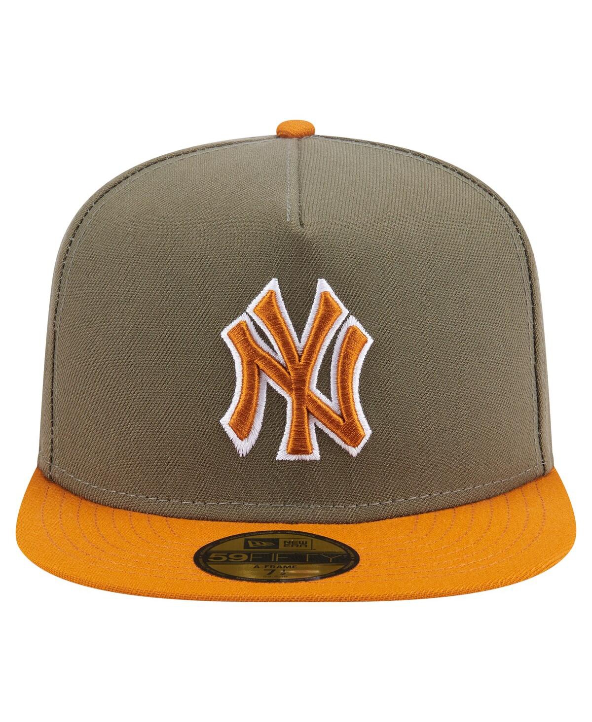 New Era Men's Olive/orange New York Yankees Two-tone Color Pack A-frame 59fifty Fitted Hat