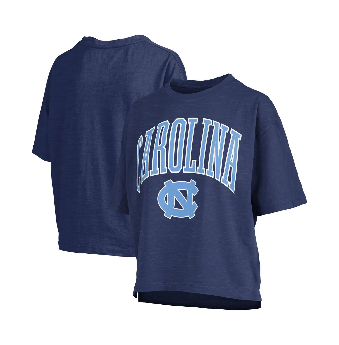 Женские футболки Pressbox Navy North Carolina Tar Heels Nelson Arch Over Logo Waist Length Oversized Slub — фото 1