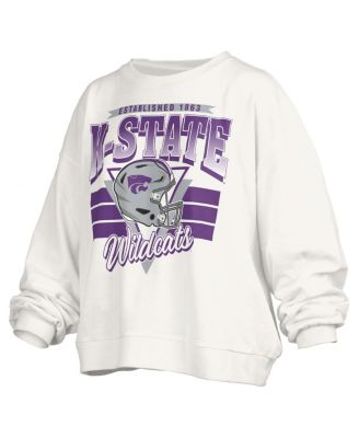 Women's White Kansas State Wildcats Oversized Janice Retro Waist-Length Pullover Sweatshirt