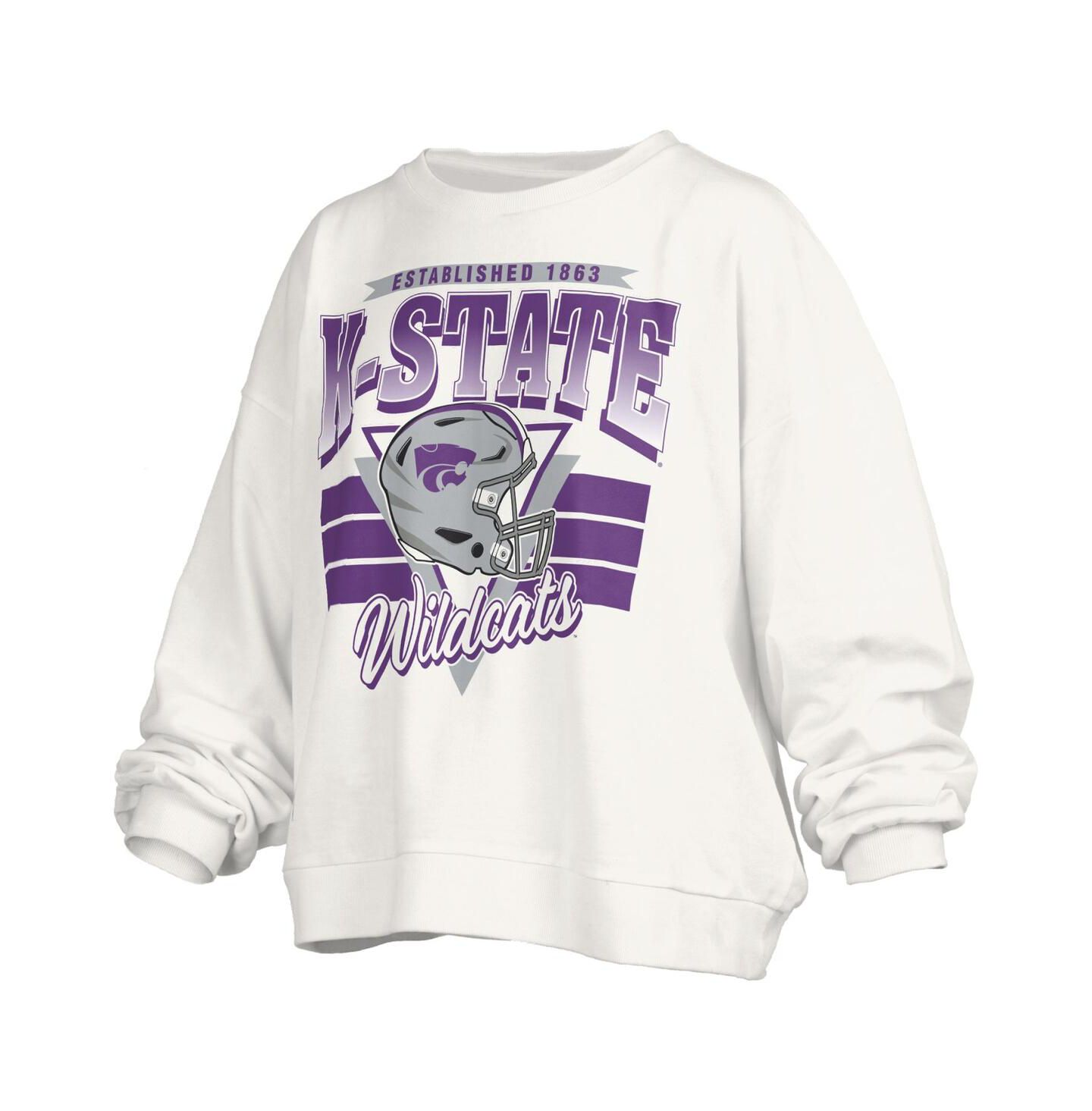 Женская толстовка Pressbox White Kansas State Wildcats Oversized Janice Retro Waist-Length Pullover — фото 3