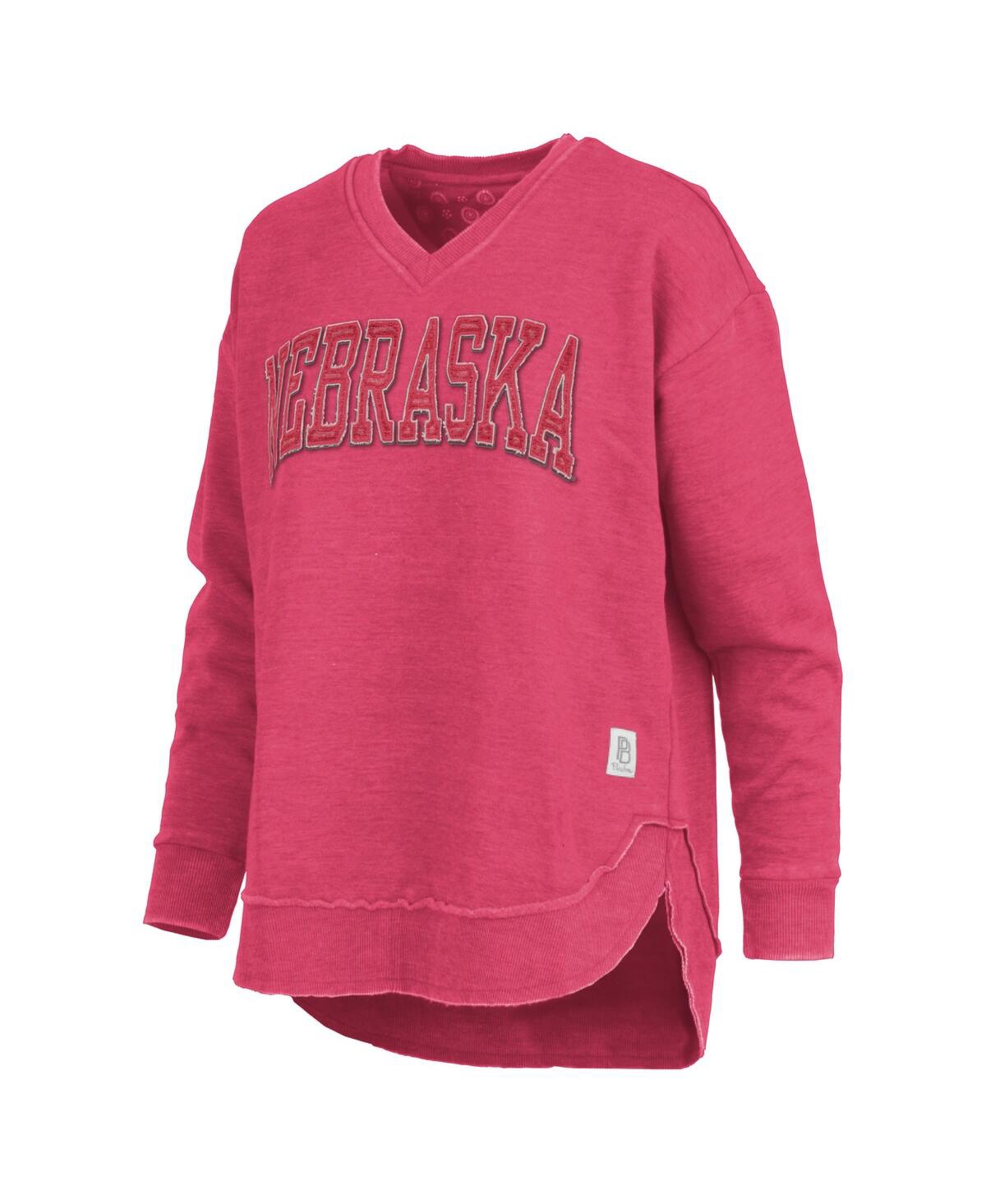 Pressbox Women's Scarlet Nebraska Huskers Westin Poncho V-neck Pullover Sweatshirt In Red