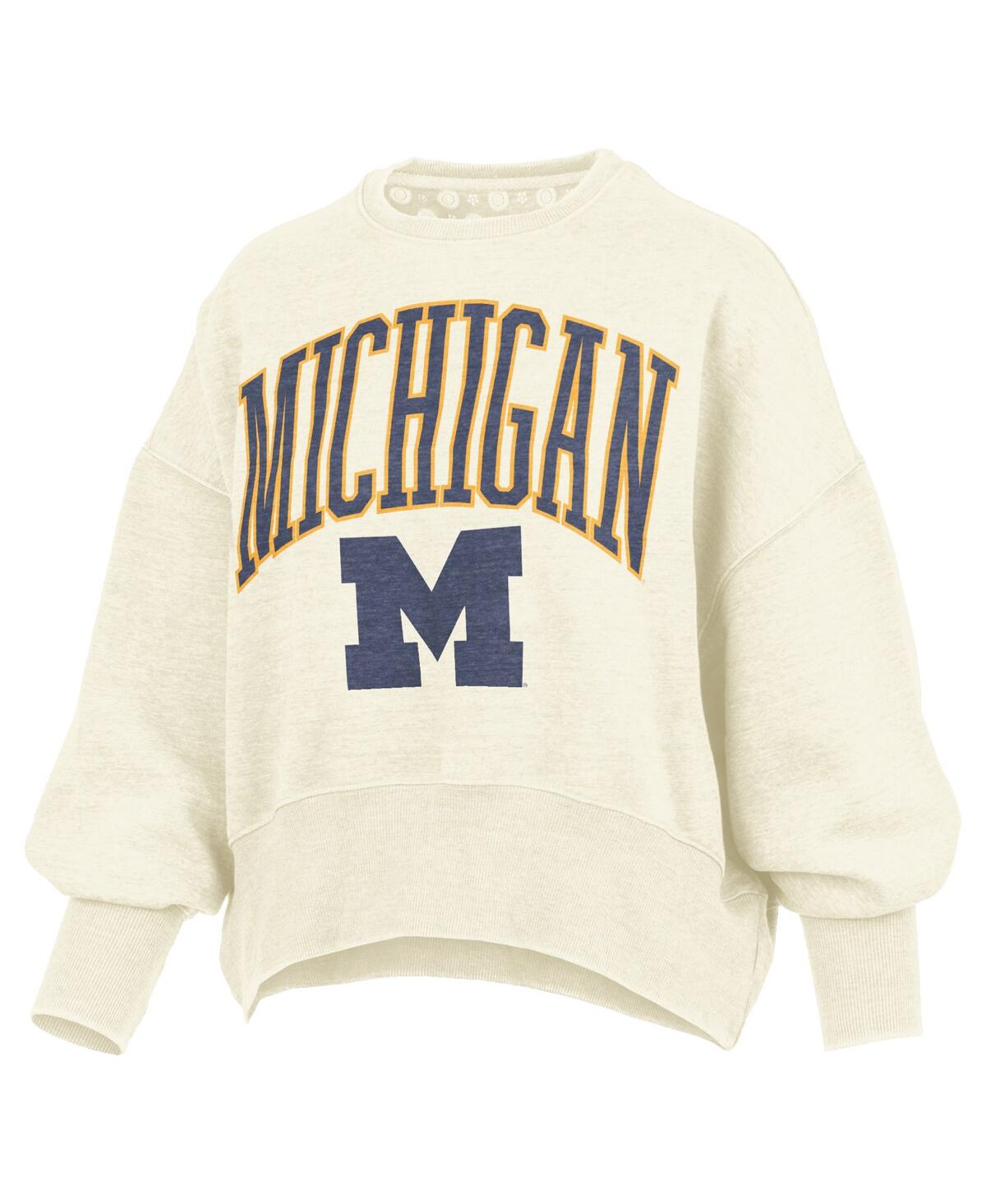 Pressbox Women's Natural Michigan Wolverines Oversized Waist-length Crewneck Sweatshirt In Brown
