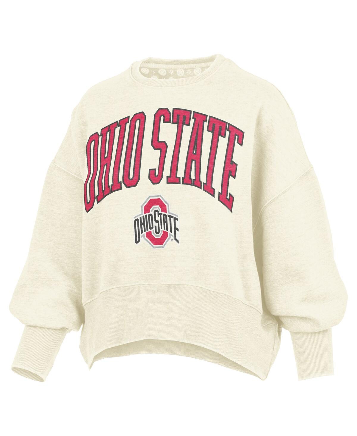 Pressbox Natural Ohio State Buckeyes Oversized Waist-length Crewneck Sweatshirt In Brown