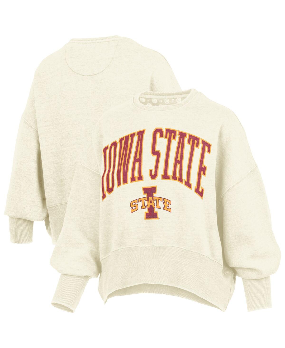 Pressbox Natural Iowa State Cyclones Oversized Waist-length Crewneck Sweatshirt In Neutral