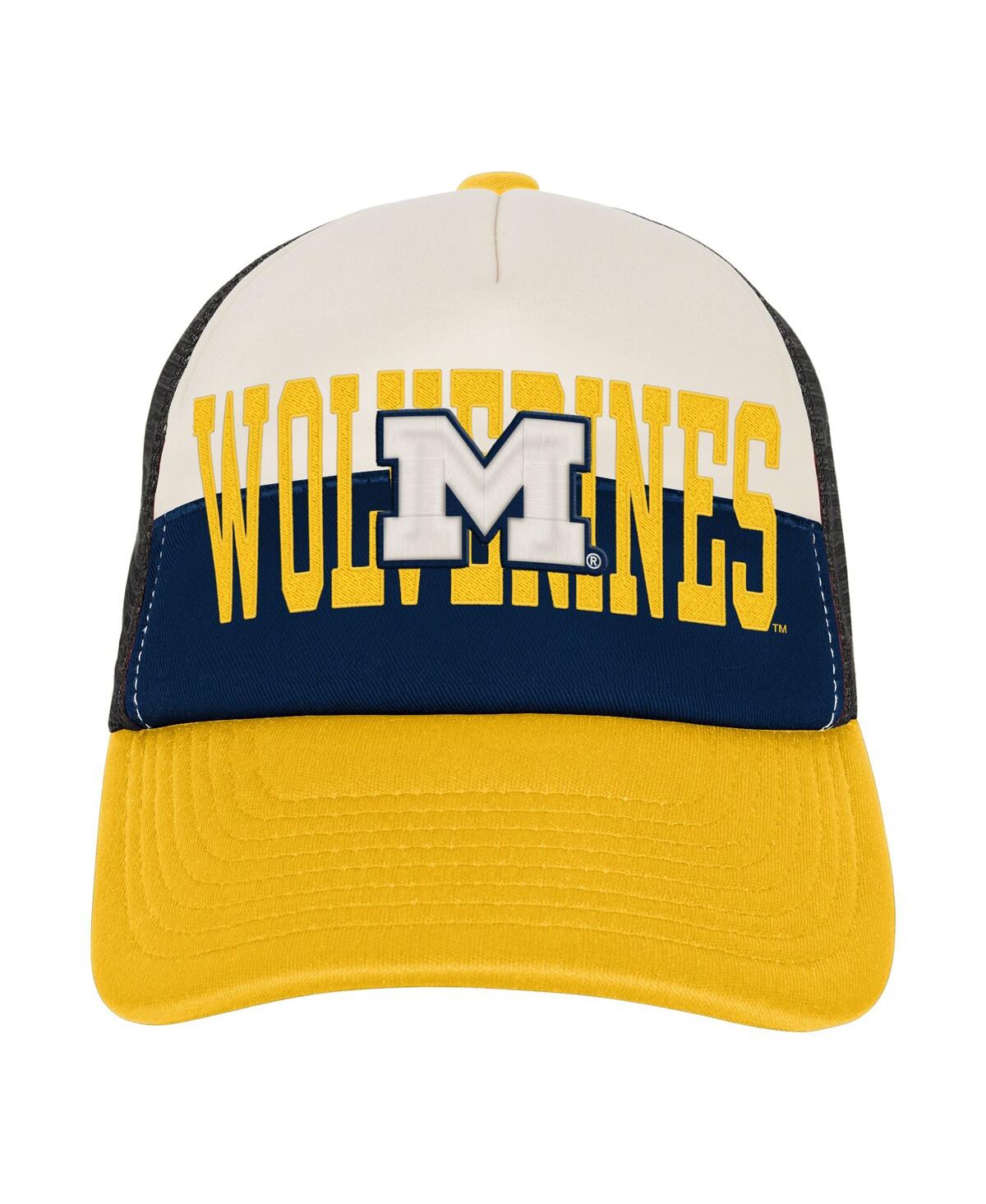 Outerstuff Big Boys And Girls Navy/cream Michigan Wolverines Modern Fan Trucker Adjustable Hat In Yellow