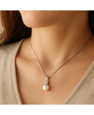 Pearl Pendant Necklace with Cubic Zirconia Accent Stone Necklace