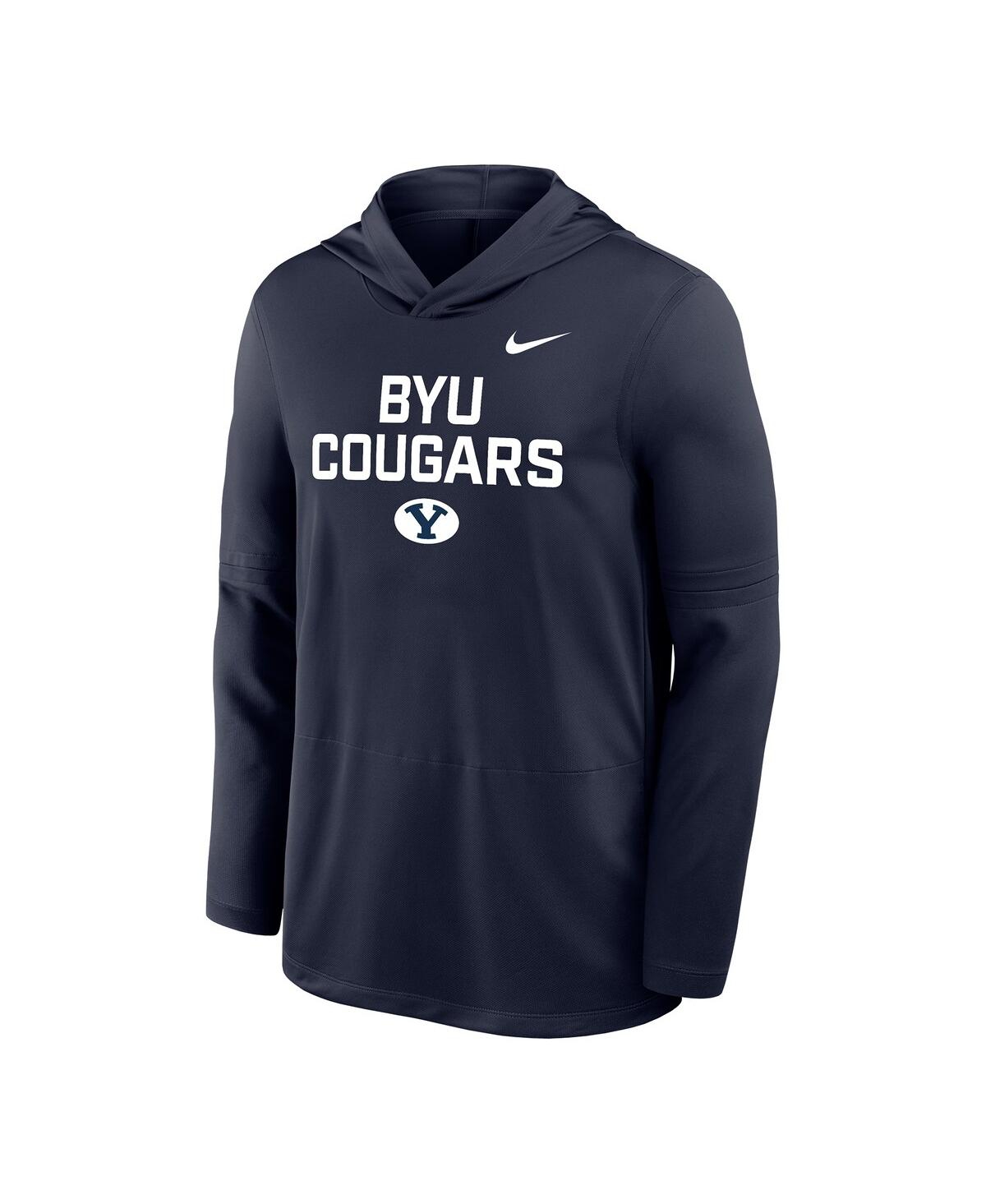 Nike Men's Navy Byu Cougars 2025 Sideline Dri-fit Long Sleeve Hoodie T-shirt In Black