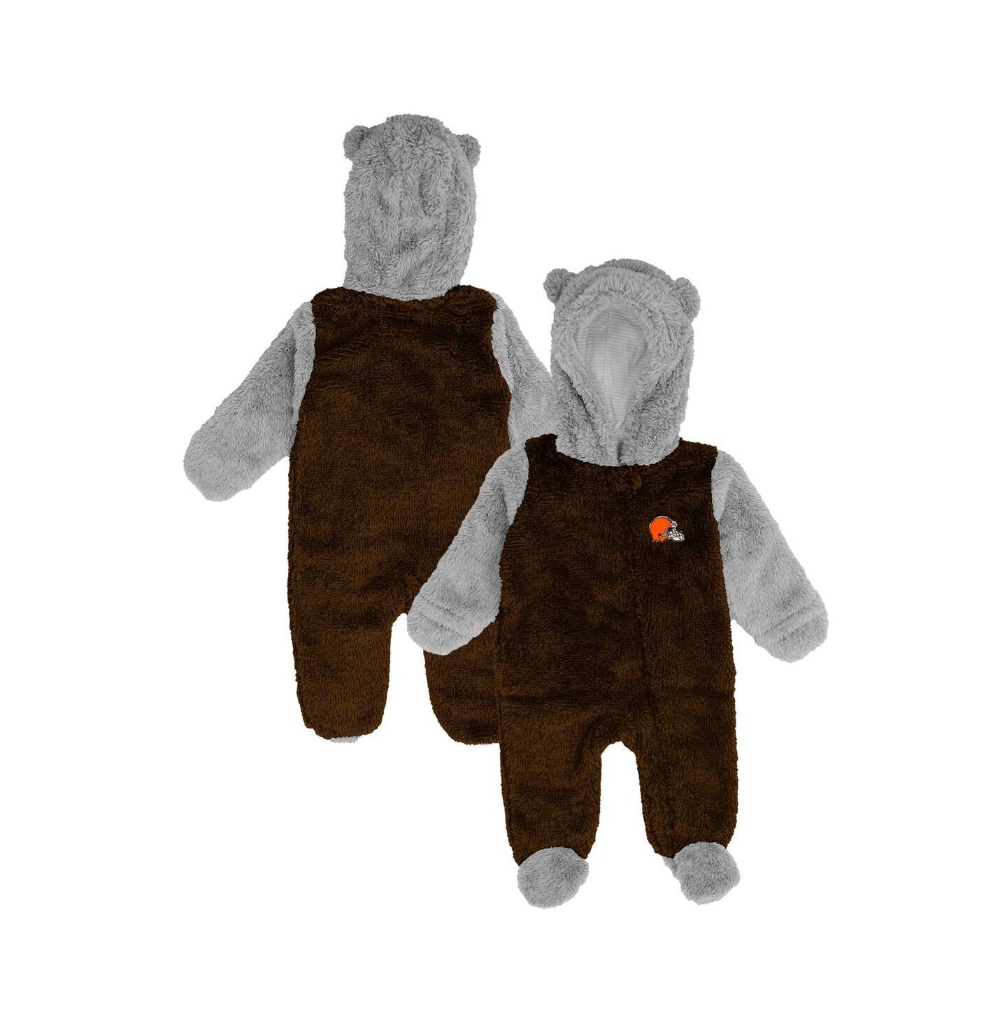 Outerstuff Baby Boys and Girls Brown Cleveland Browns Game Nap Teddy Fleece Bunting Full-Zip Sleeper — фото 1
