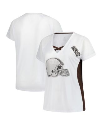 Fanatics - Women's White Cleveland Browns Plus Size Glitter Lace-Up V-Neck T-Shirt