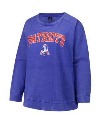 Women's Royal New England Patriots Acid Wash Raglan Pullover Sweatshirt