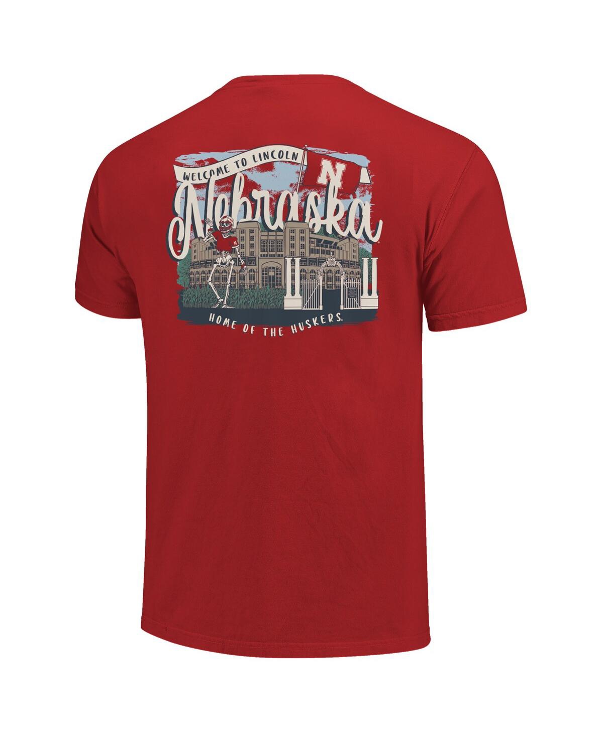 Image One Women's Scarlet Nebraska Huskers Comfort Colors Campus Scene Drawing Script T-shirt In Red
