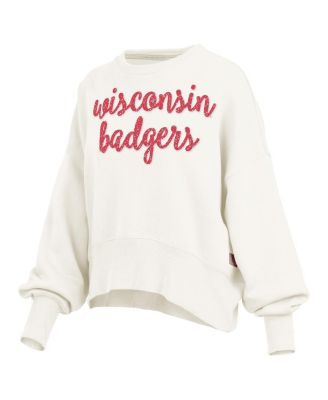 Women's Cream Wisconsin Badgers Oversized Chelsea Waist Length Pullover Sweatshirt