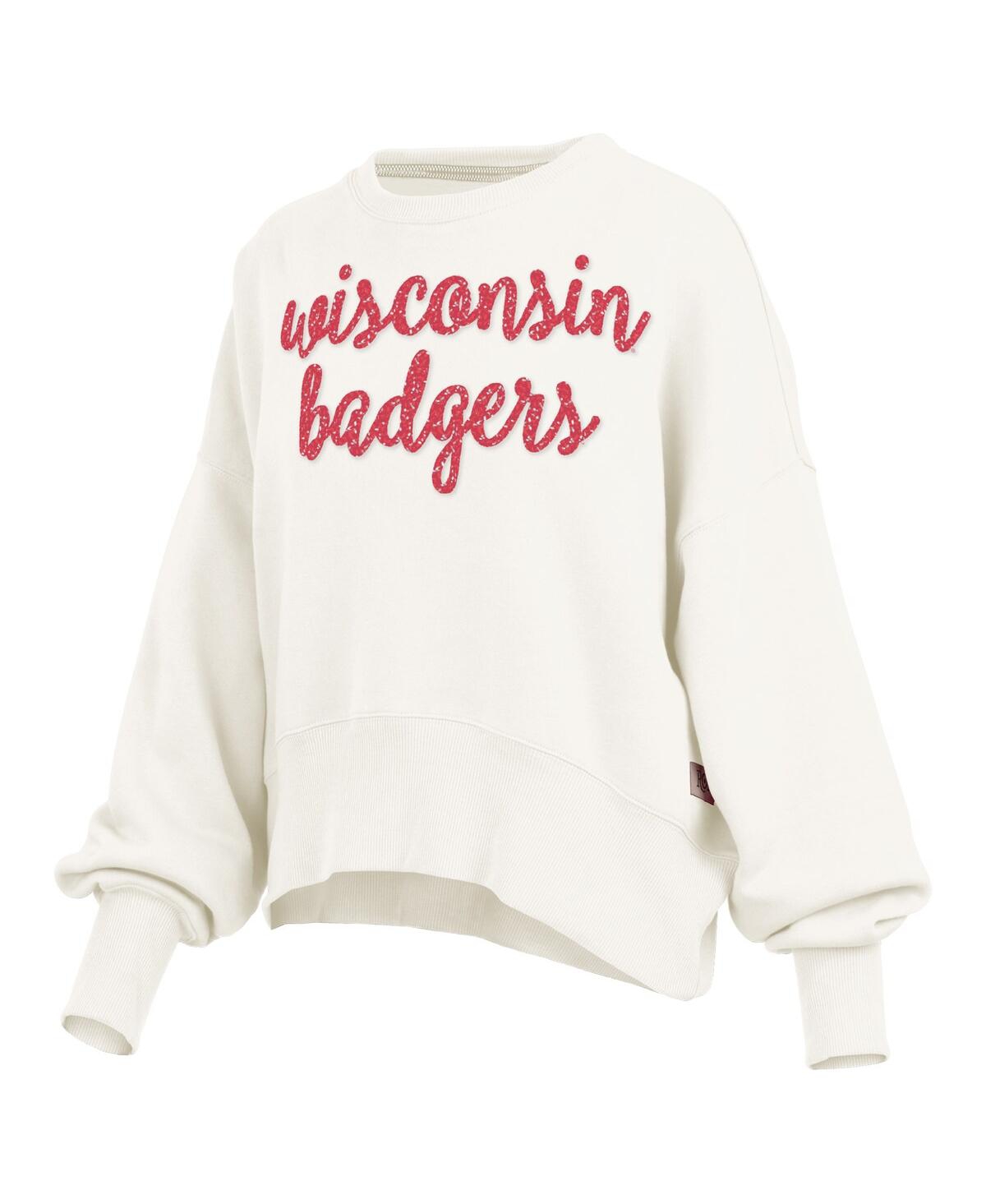Pressbox Cream Wisconsin Badgers Oversized Chelsea Waist Length Pullover Sweatshirt In White