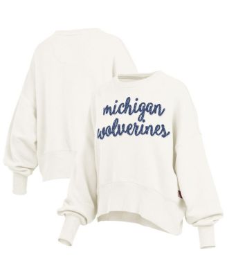 Pressbox - Women's Cream Michigan Wolverines Oversized Chelsea Waist Length Pullover Sweatshirt