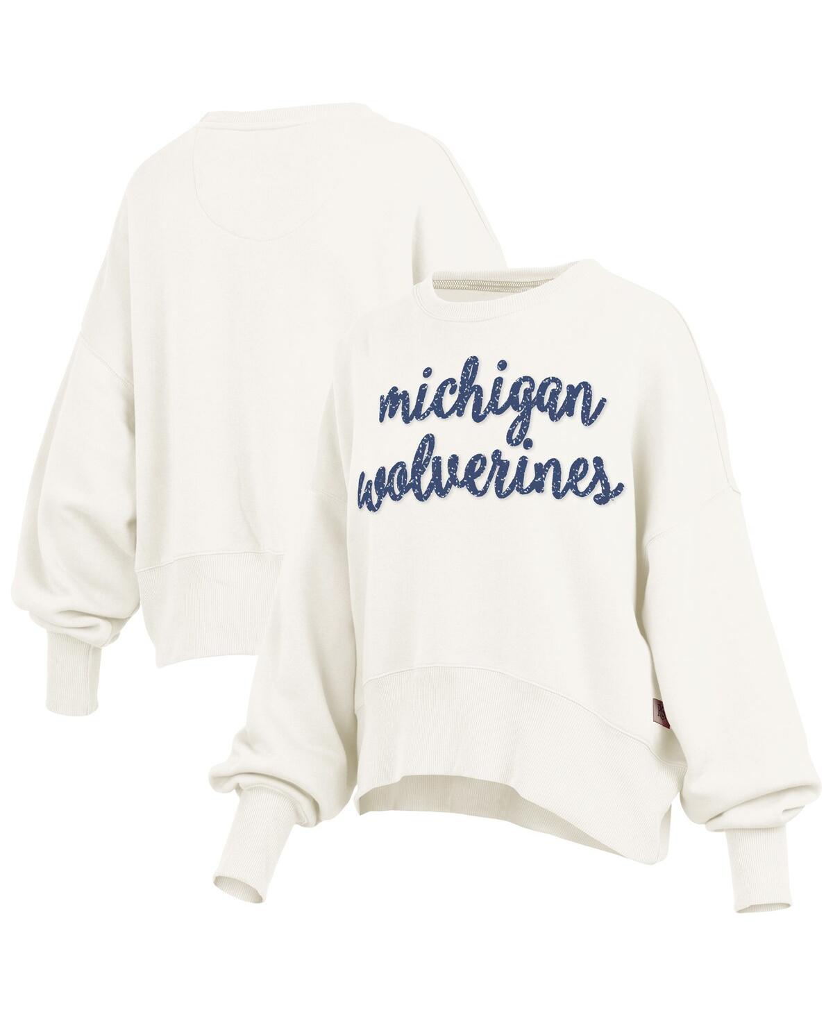 Pressbox Cream Navy Midshipmen Oversized Chelsea Waist Length Pullover Sweatshirt In White