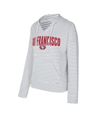 Women's White/Gray San Francisco 49ers Liftoff Striped Notch Neck Pullover Hoodie