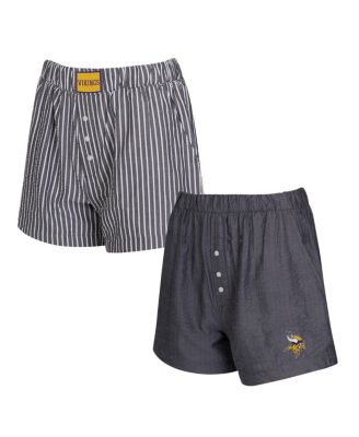Concepts Sport - Women's 2-Pack Black Minnesota Vikings Stripes and Solids Boxer Shorts Set