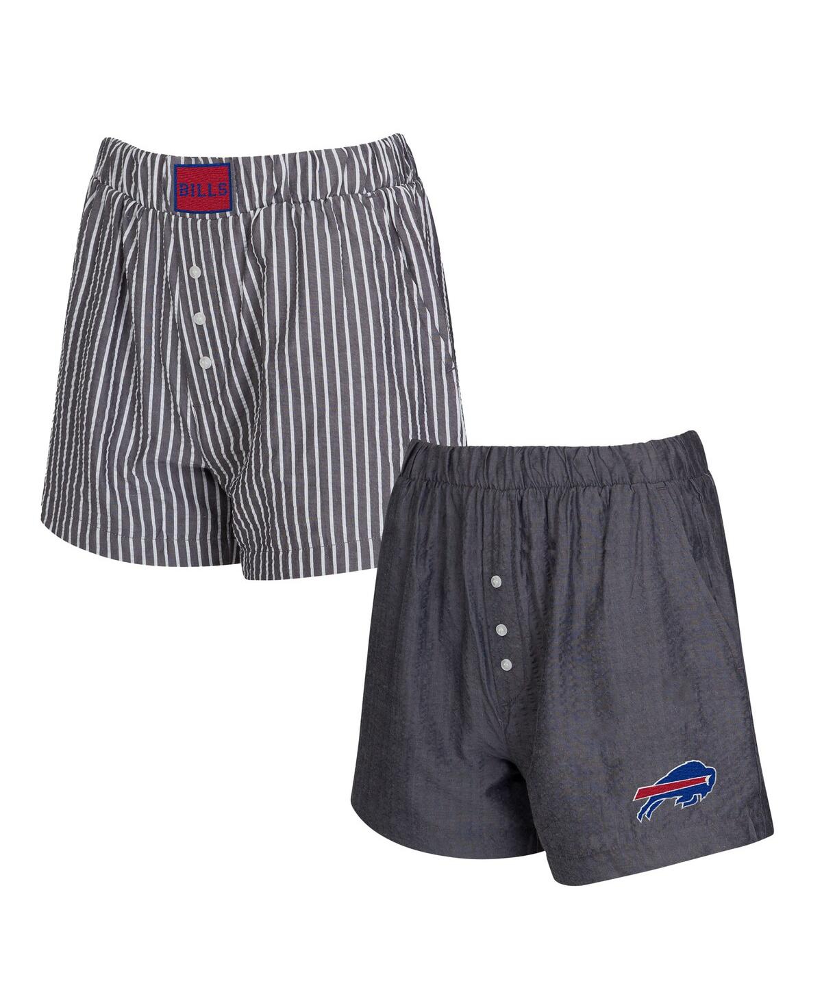 Concepts Sport Women's 2-pack Black Buffalo Bills Stripes And Solids Boxer Shorts Set In Multi