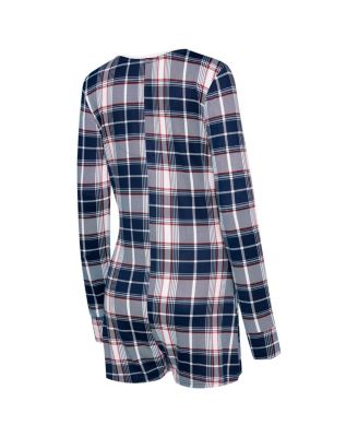 Women's Navy Atlanta Braves Ashford Plaid V-Neck Knit Romper