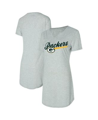 Concepts Sport - Women's Gray Green Bay Packers Petition Knit Notch Neck Nightshirt