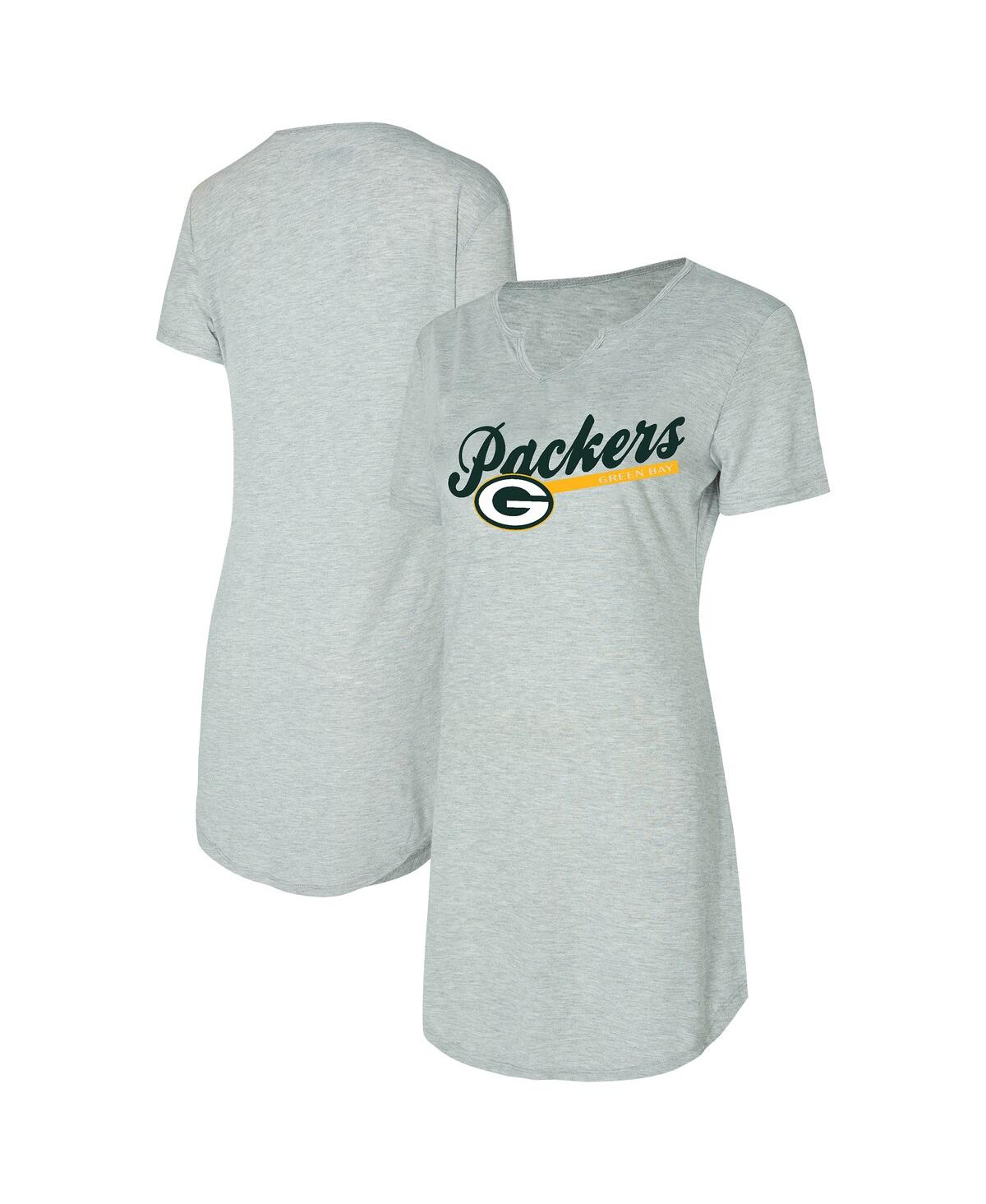 Concepts Sport Women's Gray Green Bay Packers Petition Knit Notch Neck Nightshirt