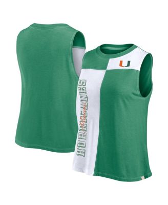 Fanatics - Women's Green/White Miami Hurricanes Color block High Neck Tank Top