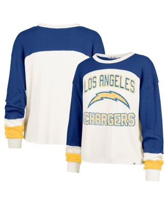 '47 Brand - Women's Cream Los Angeles Chargers Double Header Curve Raglan Long Sleeve Crop Top