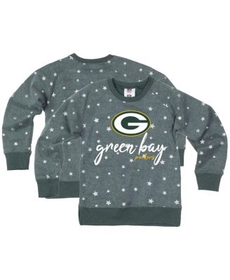 Wes & Willy - Big Girls Green Green Bay Packers Shimmer Star Reverse Fleece Pullover Sweatshirt
