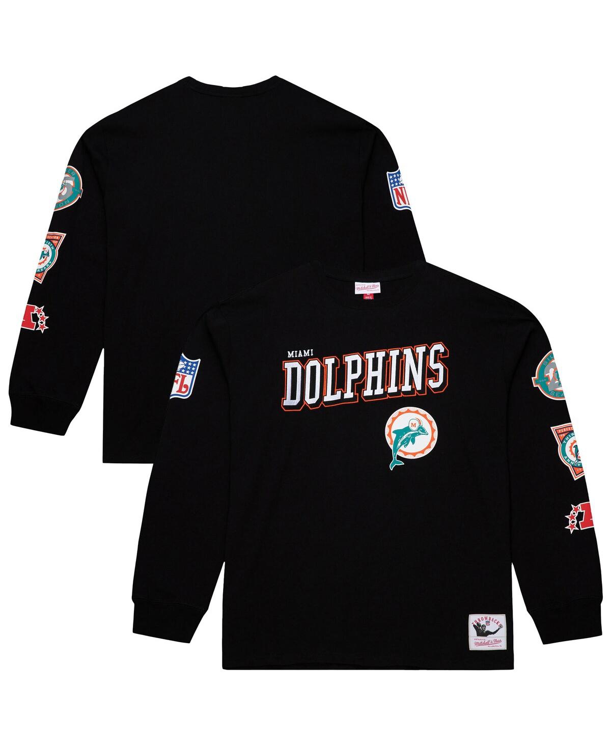 Mitchell & Ness Men's Black Miami Dolphins Training Camp Vintage Logos Long Sleeve T-shirt In Black