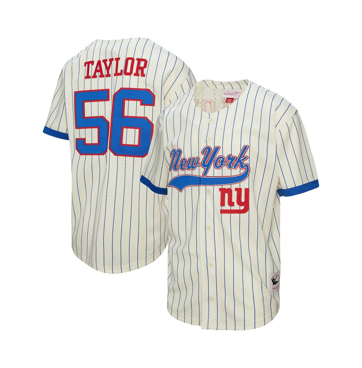 Мужской топ Mitchell & Ness Lawrence Taylor Cream New York Giants Name & Number Mesh Button-Up Baseball Jersey — фото 1