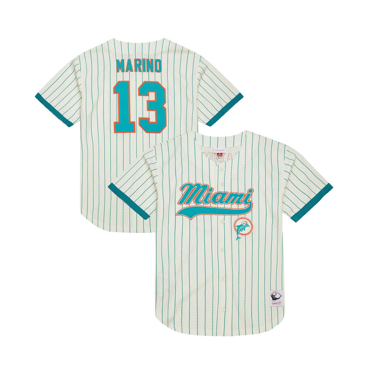 Мужской топ Mitchell & Ness Dan Marino Cream Miami Dolphins Name & Number Mesh Button-Up Baseball Jersey — фото 1