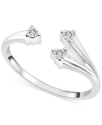 Diamond Three Stone Cuff Ring (1/10 ct. t.w.) in 10k Gold or 10k White Gold, Created for Macy's