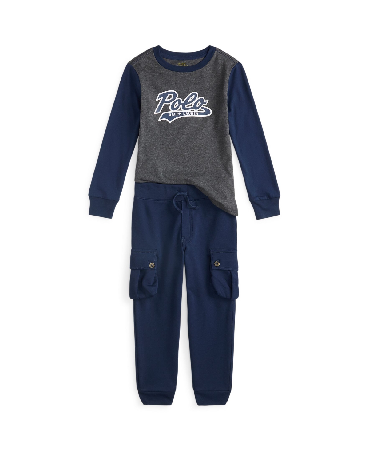 Polo Ralph Lauren Toddler And Little 2-piece Boys Logo Jersey T-shirt Fleece Jogger Pants Set In Blue