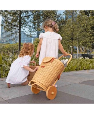 - Handcrafted Rattan Eric Shopping Trolley with detachable Tote Bag and Wooden Wheels - Wicker