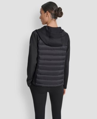 Women's High Low Hem Scuba Mixed Quilted Puffer Jacket