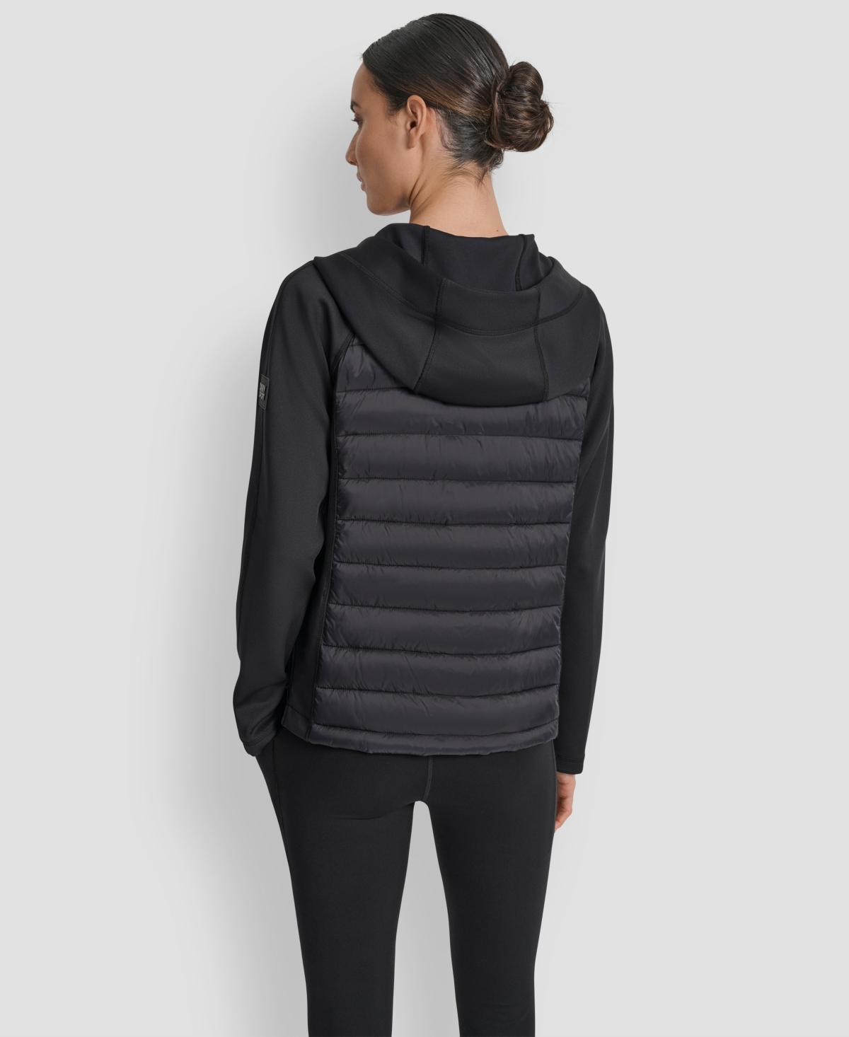 Dkny Women's High Low Hem Scuba Mixed Quilted Puffer Jacket In Black