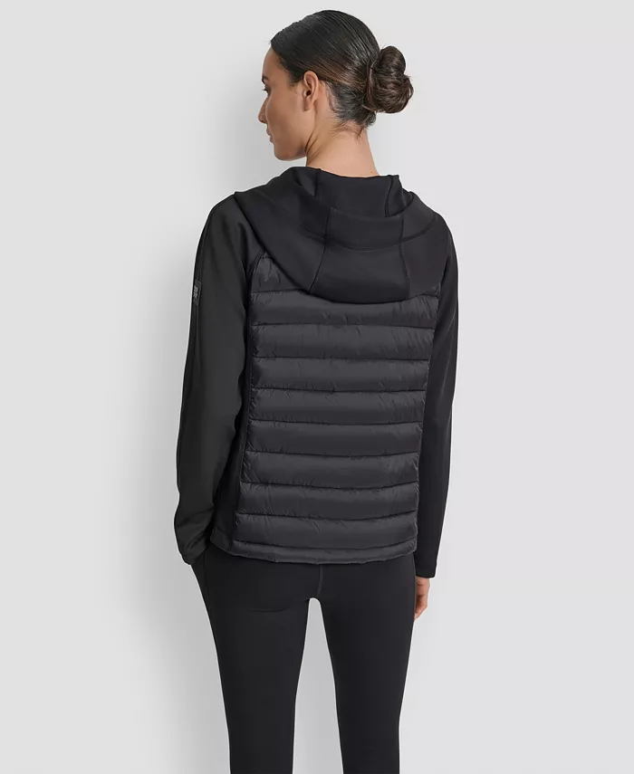 Women's High Low Hem Scuba Mixed Quilted Puffer Jacket - thumbnail 9