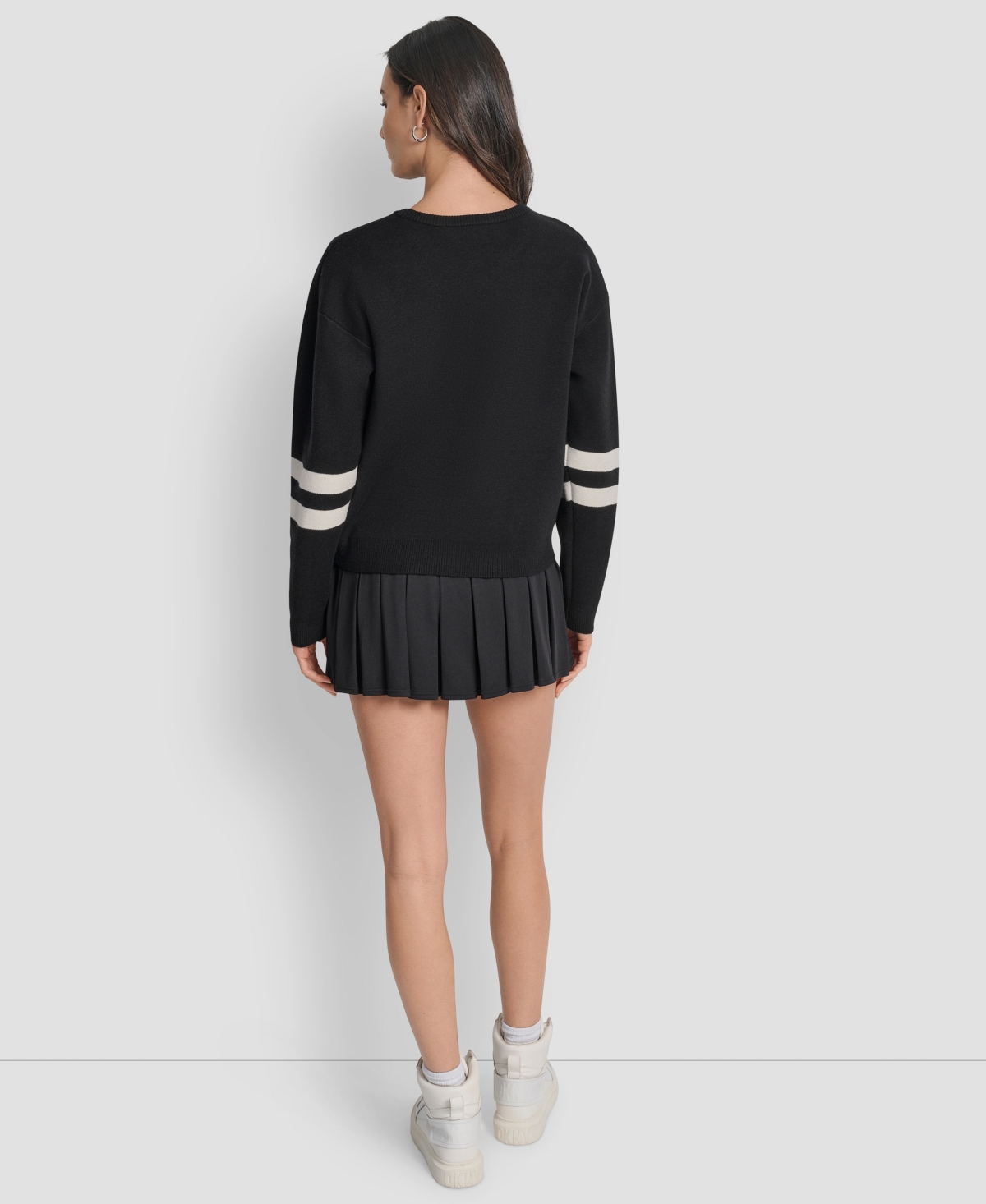 Dkny Women's Varsity Logo Crew Neck Sweater In Black