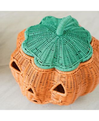 - Handcrafted Rattan Pumpkin Face Basket - Wicker