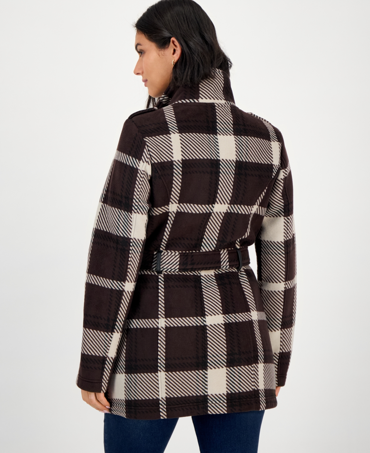 Bcx Juniors' Plaid Micro-fleece Belted Jacket In Multi