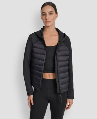 Women's High Low Hem Scuba Mixed Quilted Puffer Jacket