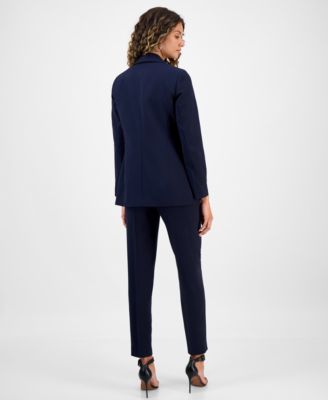 Bar Iii Womens Faux Double Breasted Boyfriend Jacket Satin Scoop Neck Camisole Straight Leg Dress Pants Macy In Blue