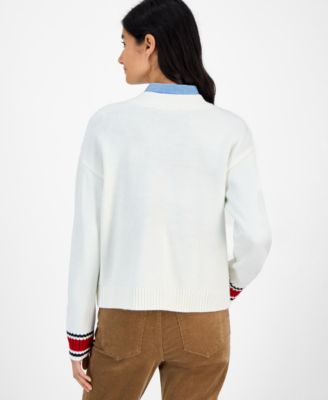 Women's Cable-Knit Varsity Cardigan